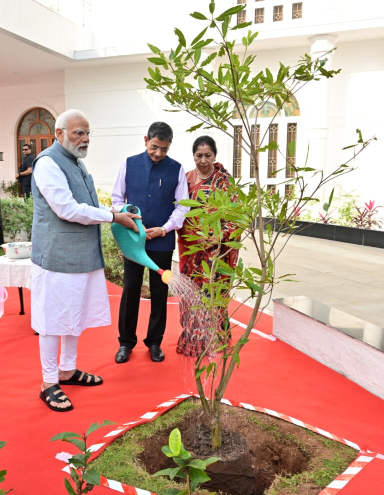 PM Modi | TN Governor Ravi | plant 'Rudraksha' saplings on Raj Bhavan | premises | shreshth bharat |