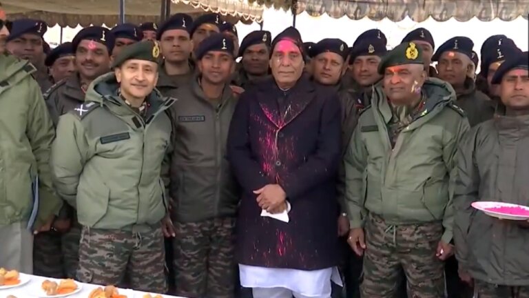 rajnath singh holli with army