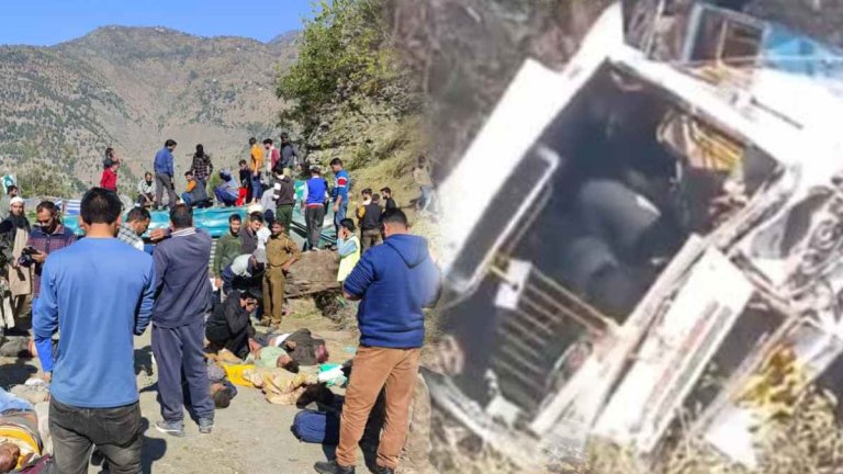 devotees-bus-going-from-hathras-to-shiv-khodi-jammu-and-kashmir-fell-into-150-feet-deep-gorge