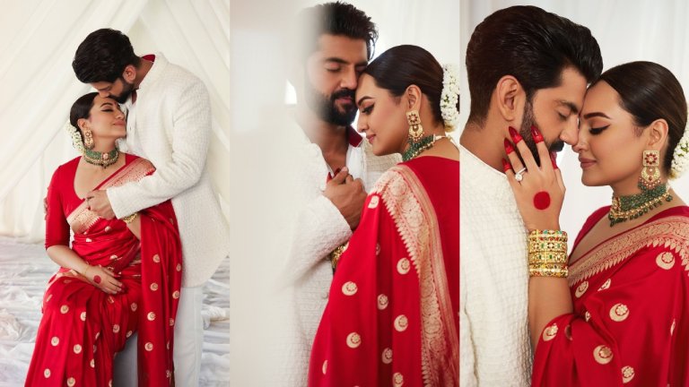 Sonakshi Sinha Zaheer Iqbal kissing Photos goes viral actress shared romantic post on Instagram watch