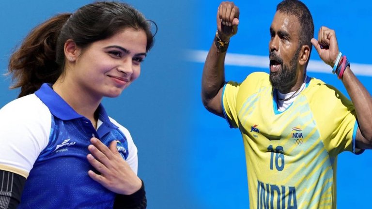 Manu Bhaker and PR Sreejesh India Flagbearer