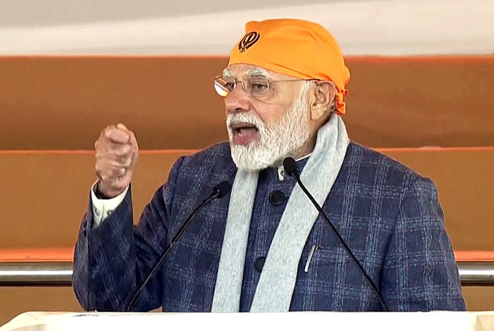 New Delhi, Dec 26 (ANI): Prime Minister Narendra Modi addresses during a programme to mark the 'Veer Bal Diwas', at Major Dhyan Chand Stadium, in New Delhi on Monday. (ANI Photo)
