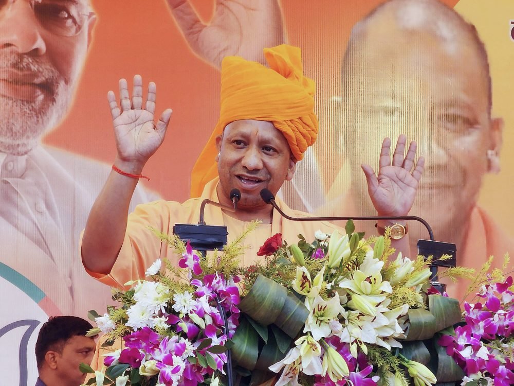 Ajmer, Nov 16 (ANI): Uttar Pradesh Chief Minister Yogi Adityanath addresses the public meeting for the upcoming Rajasthan Assembly elections, at Kishangarh, in Ajmer on Thursday. (ANI Photo)
