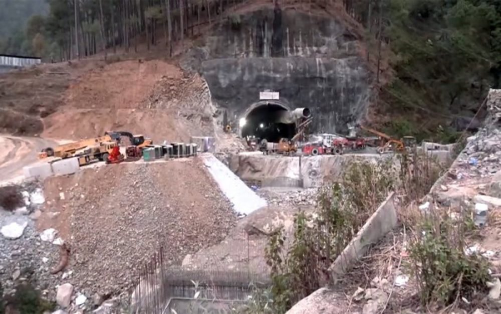 Uttarkashi, Nov 27 (ANI): Rescue operation is underway in the Silkyara Tunnel where 41 workers are trapped inside after a portion of it collapsed, in Uttarkashi on Monday. (ANI Photo)