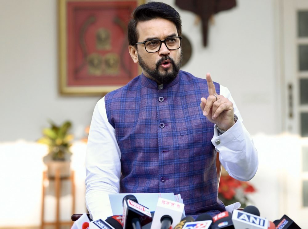 New Delhi, Dec 06 (ANI): Union Minister for Sports and Information & Broadcasting (IB), Anurag Singh Thakur addresses the media during a press conference at his residence, in New Delhi on Wednesday. (ANI Photo/Ayush Sharma)