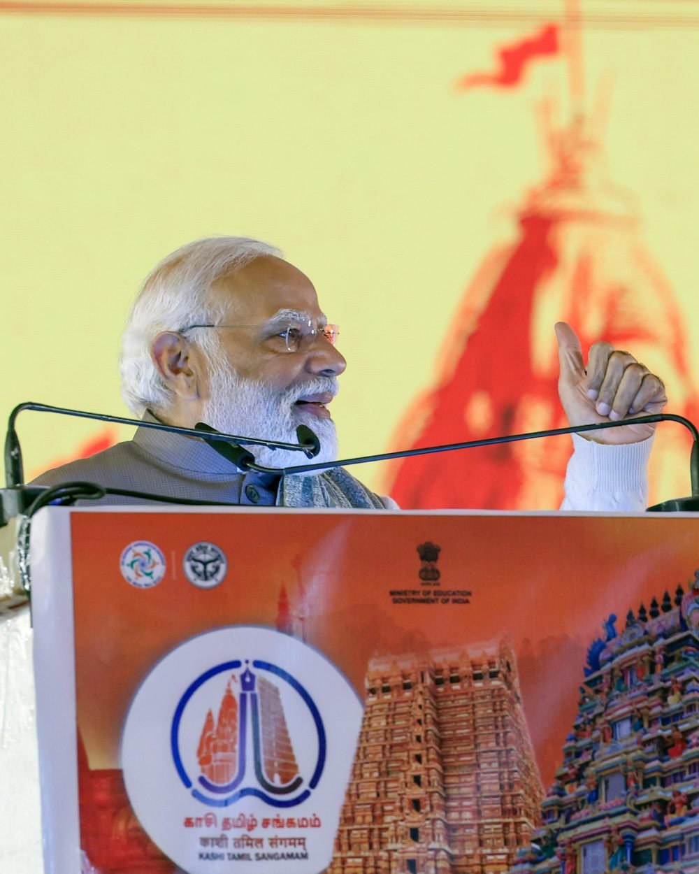 Varanasi, Dec 17 (ANI): Prime Minister Narendra Modi addresses at the inauguration of Kashi Tamil Sangamam 2.0 at Namo Ghat in Varanasi on Sunday. (ANI Photo)