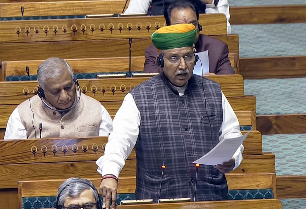 New Delhi, Dec 18 (ANI): Union Minister of State (I/C) for Law and Justice Arjun Ram Meghwal speaks in the Lok Sabha during the Winter Session of Parliament, in New Delhi on Monday. (ANI Photo/Sansad TV)