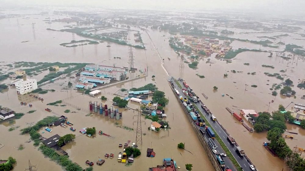 Thoothukudi, Dec 18 (ANI): A drone view showing severe waterlogging in parts of Tamil Nadu following incessant rainfall, on Monday. (ANI Photo)