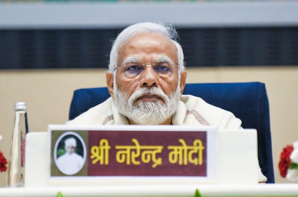 New Delhi, Dec 25 (ANI): Prime Minister Narendra Modi at the release of the first series of 11 volumes of 'Collected Works of Pandit Madan Mohan Malaviya' on his 162nd birth anniversary, at Vigyan Bhavan, in New Delhi on Monday. (ANI Photo/Shrikant Singh)