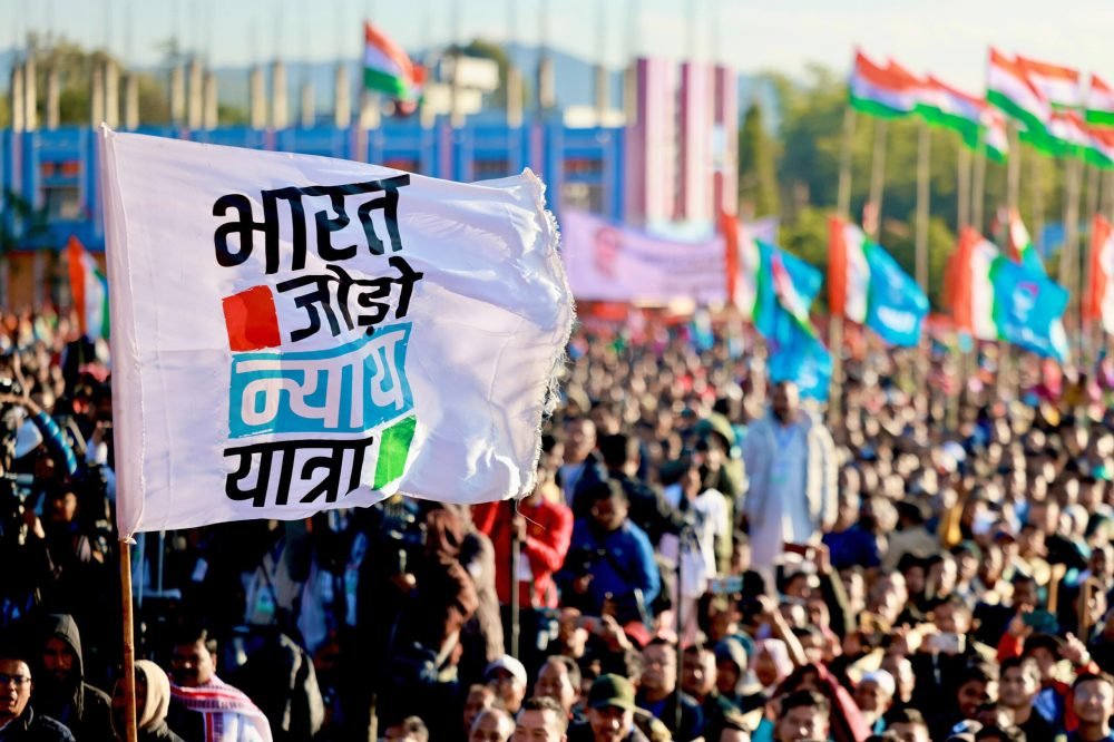 Thoubal [Manipur], Jan 14 (ANI): A glimpse of the launch of Congress Bharat Jodo Nyay Yatra, in Thoubal on Sunday. (ANI Photo)