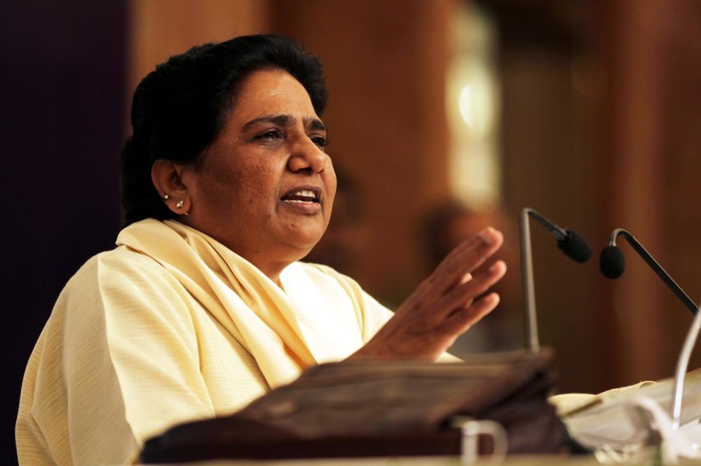 NEW DELHI, INDIA - MAY 19:  Former Uttar Pradesh Chief Minister and Rajya Sabha member Mayawati addresses a press conference on May 19, 2012 in New Delhi, India. She accused the Samajwadi party of indulging in political vendetta as it was ordering the probes into the work done in her tenure. (Photo by Ajay Aggarwal/ Hindustan Times via Getty Images)